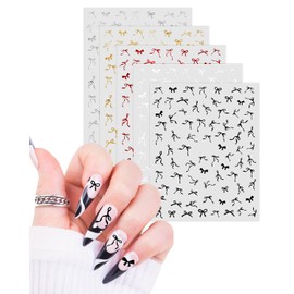 EORTA 5 Sheets Bow Nail Stickers for Women Cute Bow Stickers for Nails Self Adhesive Bow Knot Nail Decals for Nail Art Supplies Colorful Bow Tie Nail Decorations Manicure Accessories