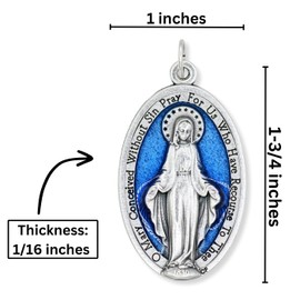 Caritas et Fides Pack of 3 - Large Blue Enamel Miraculous Medal Pendant -1 3/4" Silver Oxidized with Blue Enamel Accent Miraculous Medals for Necklace Catholic - Made in Italy