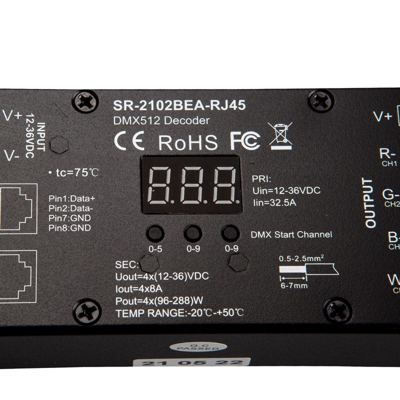 LED Connex DMX Decoder 12-36V RJ45 4CH 8A