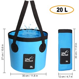 Foldable Bucket, Portable Camping Bucket with Handle, Ultralight Outdoor Wash Basin Fishing Bucket, Collapsible Bucket for Fishing, Camping, Car Washing, Hiking and More, Blue, 20L