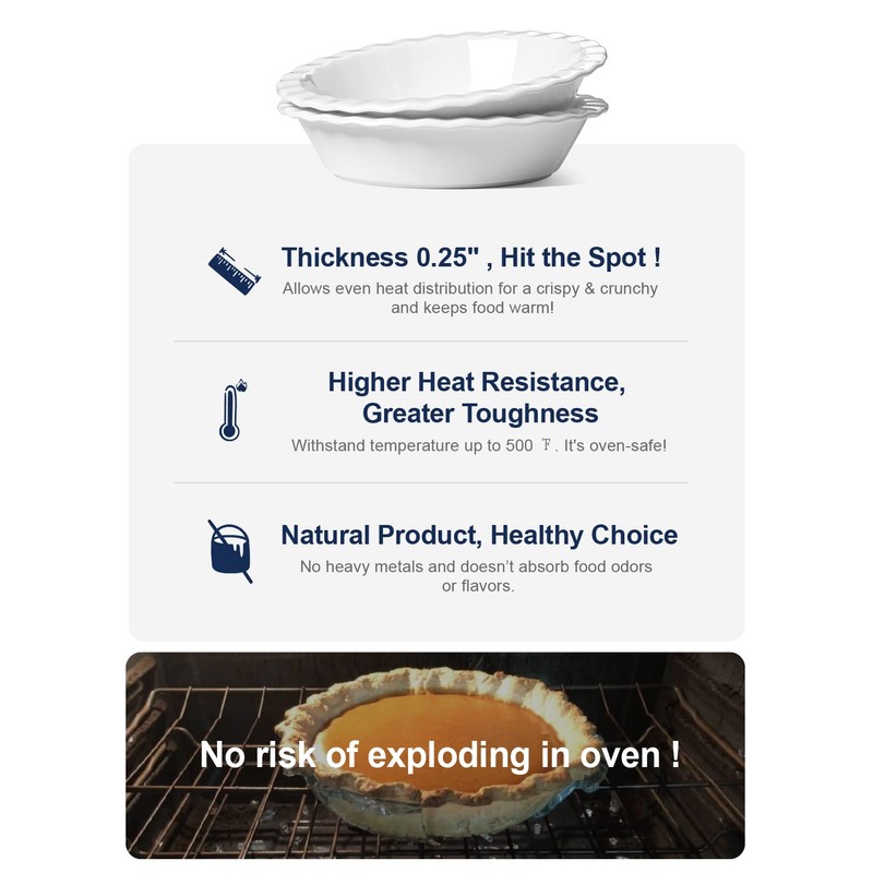 LE TAUCI Ceramic Pie Pans Plate for Baking, 9 inch