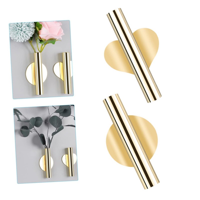 Kisangel 2pcs Wall Mounted Flower Vase Holder Metal Tube for