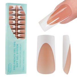 Vansiho Deep French Gel Nail Tips, 150Pcs Long Square Gel Nail Tips, Brown French Tips Press on Nails, French Square Gel Tips, Fake Nails for Nail Art DIY 15 Sizes