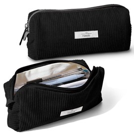 Purbert Pencil Bag Pen Case, Soft Corduroy Small Pencil Pouch Organizer with Zipper, Cute Pencil Case Pouch Stationery for Girls and Boys – Black