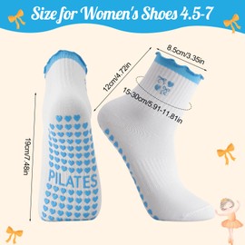 Zuimei 2 Pairs Women Cute Pilates Grip Socks Crew Yoga Non Slip Crew Sock Ruffle Cuff Embroidery Pattern Workout Ballet Sock for Women Girls Gifts, Pink + Blue