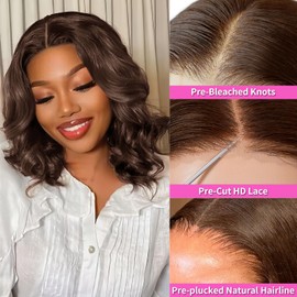 mscoco Bob Wig Human Hair Chocolate Brown Lace Front Wig Human Hair Pre-Bleached Knots 5×6 Body Wave Lace Front Wigs Human Hair Glueless Wigs Human Hair Pre Plucked Bob Wig Human Hair Glueless