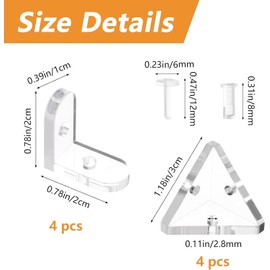 Morobor Acrylic Corner Bracket, Clear 3-Hole Right Angle Joint Brace Brackets and L-Shape Corner Bracket 90 Degree Support Shelf Corner Brace with Transparent Rivets for for DIY Display Box