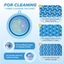 Makeup Brush Cleaner - Foldable Silicone Makeup Brush Cleaner Mat with Brush Storage Holder Makeup Brush Cleaning Bowl Cosmetic Brush Washing Tool for Cleaning Organizer and Drying (Blue)