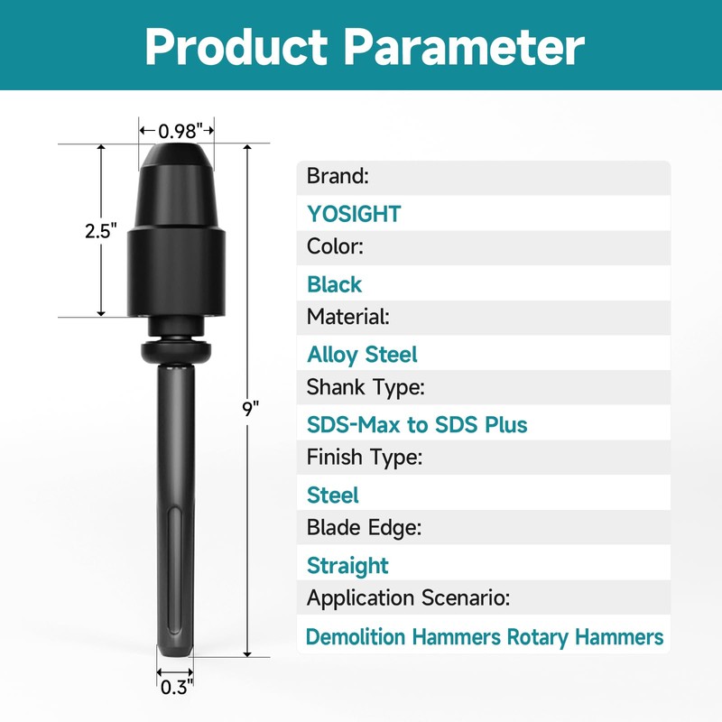 YOSIGHT SDS-Max to SDS-Plus Adapter for Rotary Hammers - 9