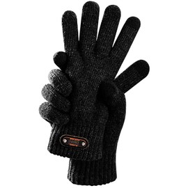 Mens Gloves Winter Touch Screen Gloves Warm Fleece Lined Knitted Gloves Cold Weather Cashmere Gloves (Pitch-Black, One Size)