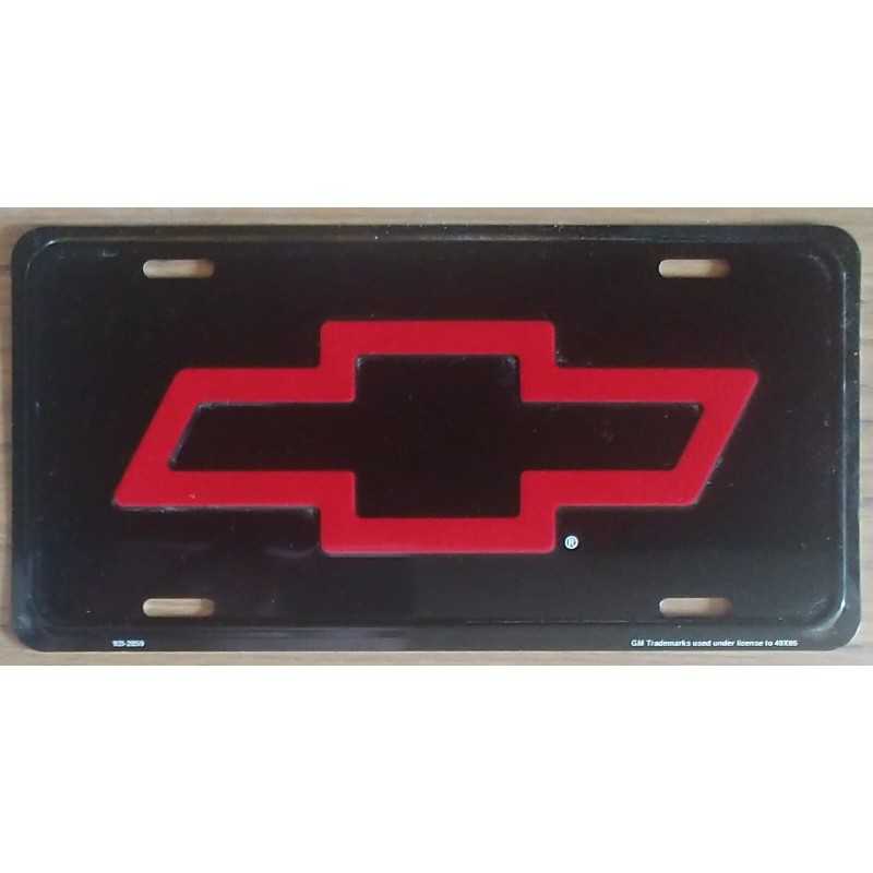 Vintage Chevy License Plate Red Bowtie Bow-Tie Embossed Auto Tag