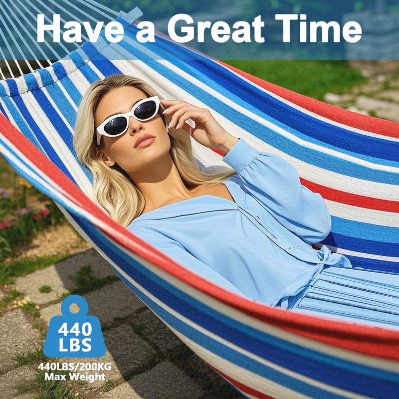 Double Hammock Comfortable with Stand for Hanging Sturdy 440lbs Capacity