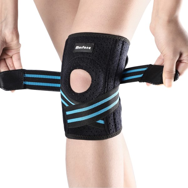 Morfone Upgrade Knee Brace with Silky Sleeve Knee Compression Wraps with Side Stabilizers Non Slip Adjustable Knee Support Braces for Meniscus Tear ACL MCL Knee Pain Relief Running Weightlifting - Men and Women