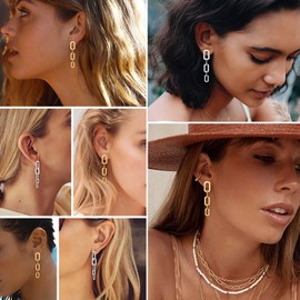 FOCALOOK Women's Earrings 18k Gold Plated Chain Design Dangle Earrings Stud Earrings Gold Tone Earrings Accessory for Women Girls Great Gift for Christmas Birthday, Stainless steel made of 18 carat