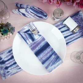 Colorful Tie & Dye Dinner cloth Napkins, Vibrant Stunning Effects Premium Quality Cotton Linen Perfect for Parties Dinners Weddings Cocktail Christmas Washable & Reusable 20x20 Tie Dye-INDIGO STRIP