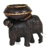 AeraVida Three Posing Elephants Carved Rain Tree Wooden Tealight Candle