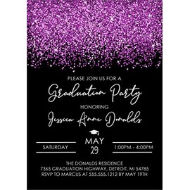 Purple Graduation Party Invitations with Envelopes (Purple/Black)