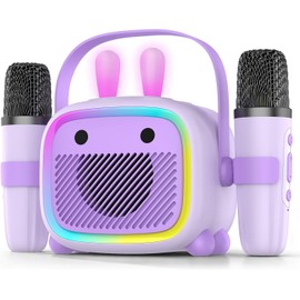 Mini Karaoke Machine for Boys and Girls, Portable Bluetooth Speaker with 2 Wireless Mics, Kids Karaoke Toys with Colorful Lights for Ages 3,4,5,6,7,8,9,10+ Years Old Toddler Teens(Purple)