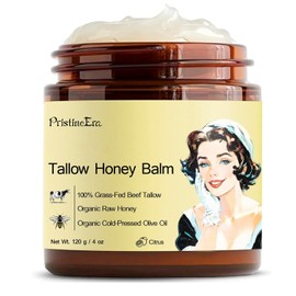 Bálsamo orgánico de sarga de carne alimentada con pasto con miel cruda y cera de abejas, hidratante totalmente natural para la cara, cuerpo, piel seca a mano, 4.23 onzas líquidas (cítricos)