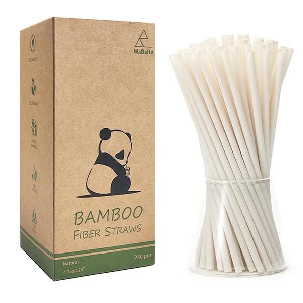 Pack of 240 Disposable Bamboo Fibre Drinking Straws, 100% Biodegradable