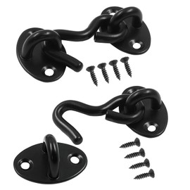 Zorveiio 2Pcs 2 Inch Black Privacy Hook and Eye Latch,Stainless Steel Barn Door Eye Latch Hook Lock with Mounting Screws,Cabin Hook Eye Latch for Gate Door Swivel Window