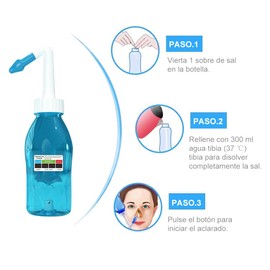 TITIFIVE Botella de Lavado Nasal, dispositivo de lavado nasal de 300 ml, con dos boquillas, con 20 Sales de avado nasal
