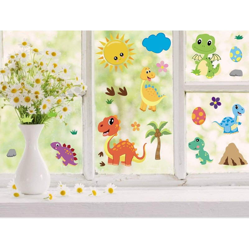 CCINEE 85 PCS Dinosaur Window Cling Decals for Kids,Assorted Cute