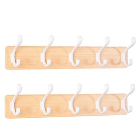 TORZCT Coat Rack Wall Mount Coat Hooks Coat Hanger with 5 Hooks 2 Installation Over Door Hooks Wood Plank Hat Rack for Wall Hooks Hanging Coat Hat Jacketgt Mudroom Bathroom Entryway-White