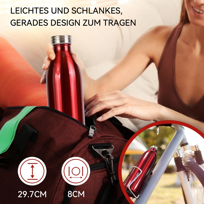 SANTECO Stainless Steel Drinking Bottle 1 L, 100% Leak-Proof Thermos