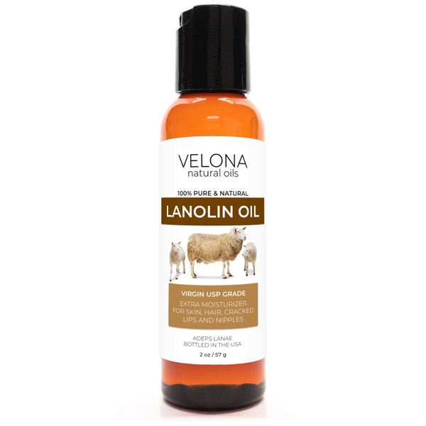 Lanolin Oil USP Grade by Velona - 2 oz | 100% Pure and Natural Carrier Oil | Refined, Cold pressed | Skin, Hair, Body & Face Moisturizing | Use Today - Enjoy Results