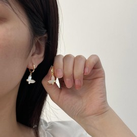 Butterfly Dangle Earrings 925 Sterling Silver Mother of Pearl Butterfly Huggie Hoop Earrings for Women