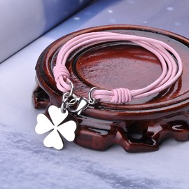 Feilok Fashion Unisex Leather Braided Four Leaf Clover Bracelet Bangle Stainless Steel 8 Colors, 20 centimetres, Leather
