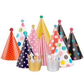 Foyods Pack of 22 Children's Party Hats, Multicoloured Birthday Cone Hats, Party Hats, Birthday Decoration Set, Paper Cone Hats, for Children, Adults, Family Celebrations