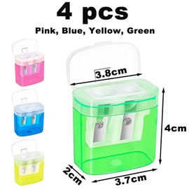 4 x Pencil Sharpener with Container, Can Sharpener, Pencil Sharpener, Double Pencil Sharpener with Container, Double Hole Pencil Sharpener, for Thickness, Thin Pencils, 4 Colours