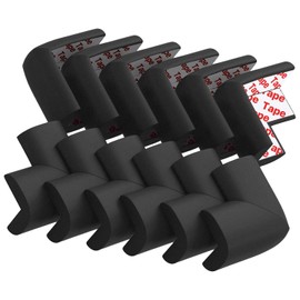 Paquete de 12 protectores de esquina suaves para bebés, protectores de bordes y esquinas, protectores de seguridad presellados para muebles, para chimenea, mesa, escalera, clóset (negro)