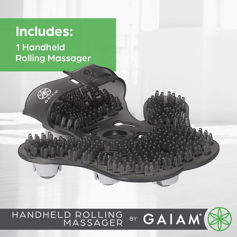 Gaiam Restore Hand-Held Rolling Massager, Palm-Shaped Roller Glove with Seven