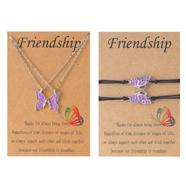 Hifunny Best Friend Butterfly Necklace Cute Enamel Butterfly Animal Friendship Necklace Bracelets Set for Women Men Couple Jewelry (Purple Silver)