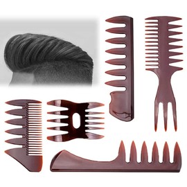 POFET 5 Pcs Professional Styling Comb Retro Wide Teeth Hairdressing Comb Set for Men