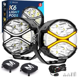 MICTUNING K6 4 Inch Light Pods, 160W 14328LM Dual Colors Offroad Lights with White DRL Amber Turn Signal, 270°Side Shooter IP68 Waterproof Offroad Driving Ditch Light with Black Lamp Cover, Pairs