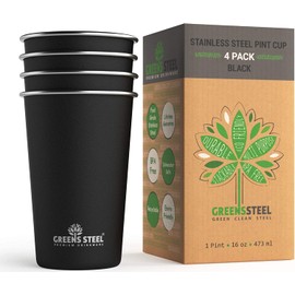 Stainless Steel Cup - Black, 475ml /16oz | Single Wall Stacking & Reusable Drinking Set| Anti Scratch, Non Slip, Non Fade & BPA Plastic Free | for Travel & Camping