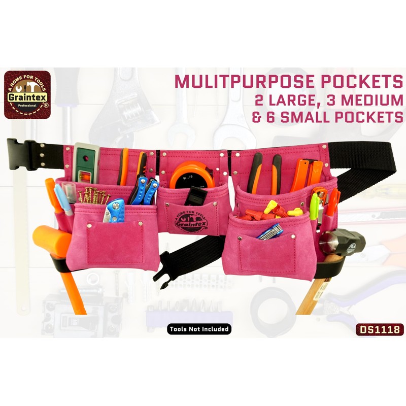 Graintex DS1118 8 Pocket Pink Tool Belt in Suede Leather