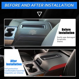 XYHGM Car Center Console Armrest Cover for Chevy Silverado&GMC Sierra 2014 2015-2017 2018 Leather Anti-Scratch Central Arm Rest Box Lid Seat Cover Protector Accessories(W/Bucket Seat,Carbon Fibre+Red)