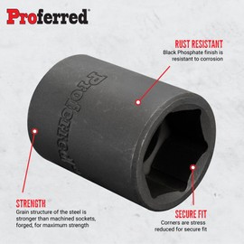 Proferred S32026 1/2" Drive SAE Socket, 13/16" Impact 6 Point