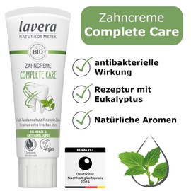 lavera Complete Care Toothpaste - Without Titanium Dioxide - 5x Protection - Organic Mint & Sodium Floride - Vegan - Natural Cosmetics - 75 ml