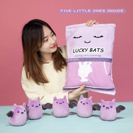 Nenalayo Plushies Doll a Bag of Lucky Bat Plush Toy Stuffed Soft Snack Pillow Plush Toy for Birthday Gift, Stuffed Toy Game Pillow Cushion Gift for Kids (Purple 5 Balls)