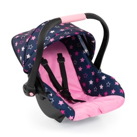 Bayer Design: Doll Deluxe Car Seat - Navy-Pink-Star - Portable Travel Carrier for Dolls Up to 18", Sunshade & Carry Handle, Use As Rocker, Kids 3+