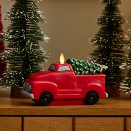 Luminara - Flameless Holiday LED Candle Battery Operated Moving Flame - Red Truck - Pack of 1-7.3x5.5x5.5 - Auto Timer Built-in 5-Hour Timer Candle