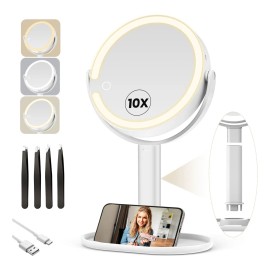 Espejos Para Maquillaje Doble 1x/10x Aumento Touch Led 3 Modos De Iluminación Y Regulación Continua Temperatura de la luz: 3000k-6000k 22CM HEEDU