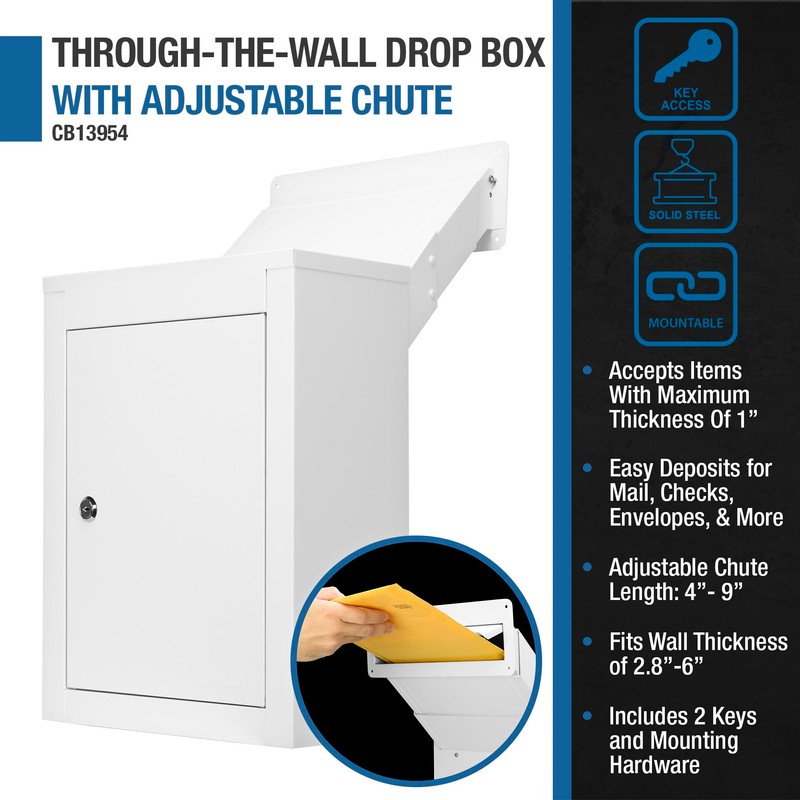 Barska Through-The-Wall Mail Drop Box with Adjustable Chute with Key