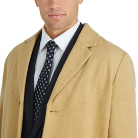 Haggar Men's Mid-Length Single Breasted Brushed Twill Topcoat, Camel, Small